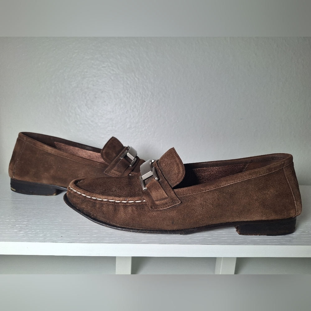 Cole Haan Womens Brown Suede Loafers with Silver Accent